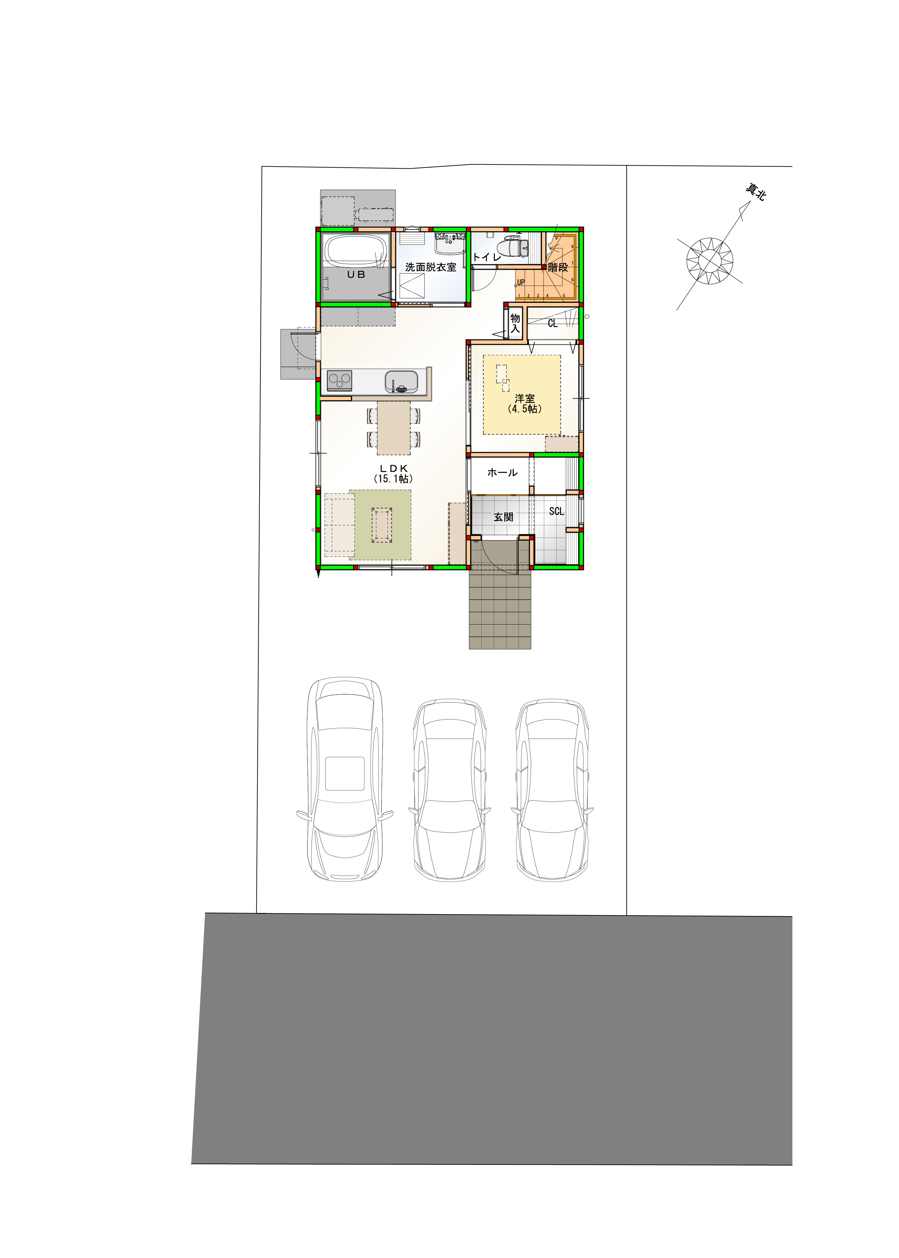（区画図）駐車３台可能なカースペース付き♪　※画像はイメージです