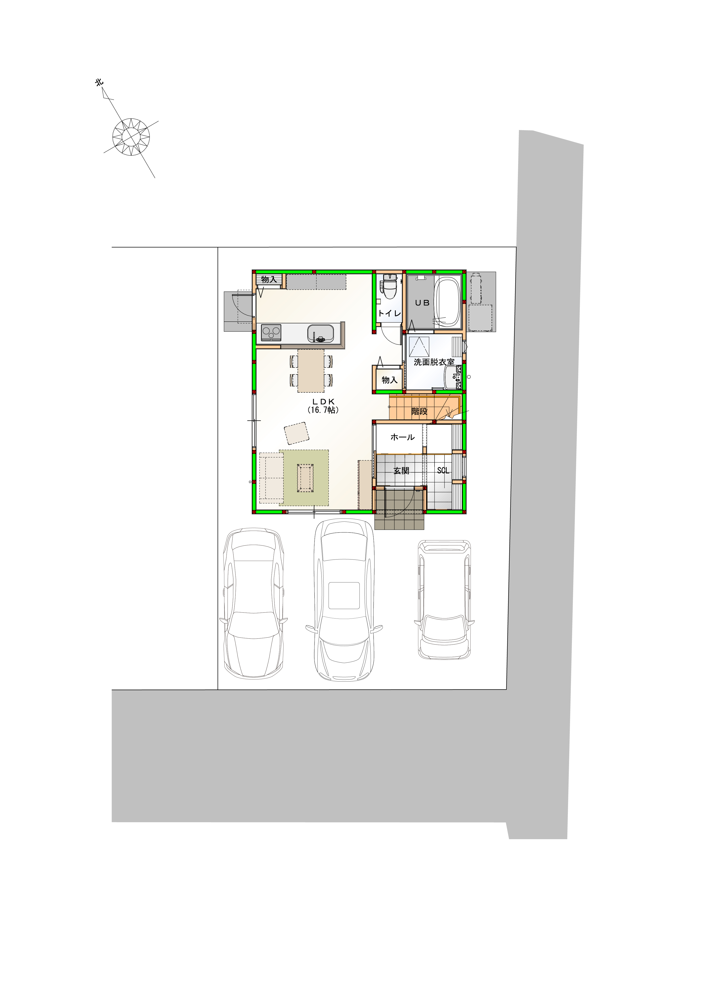 （区画図）駐車3台可能なカースペース付き♪　※画像はイメージです