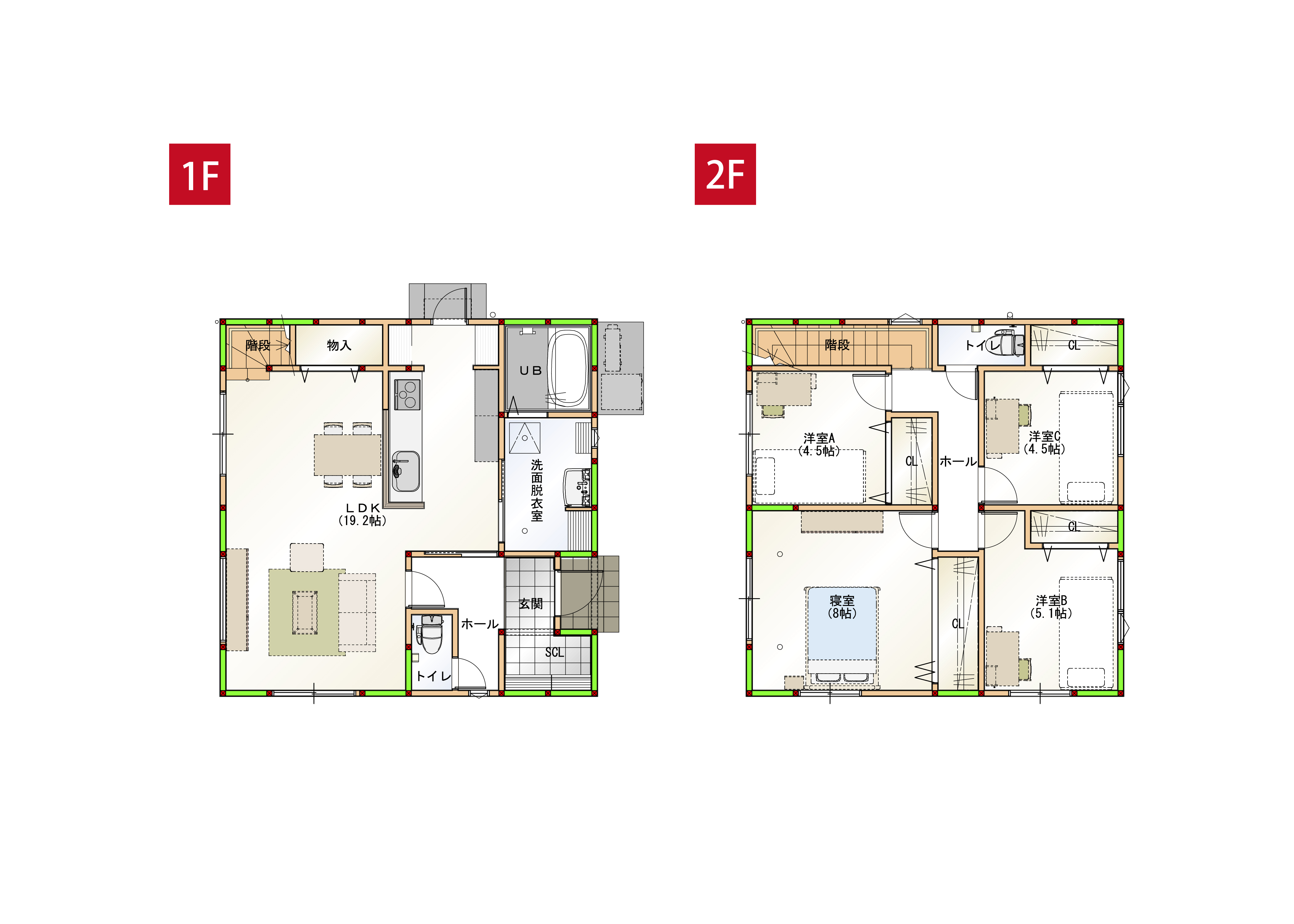LDKは広々19.2帖、2階に洋室が4部屋ある間取りの4LDKです♪※画像はイメージです。