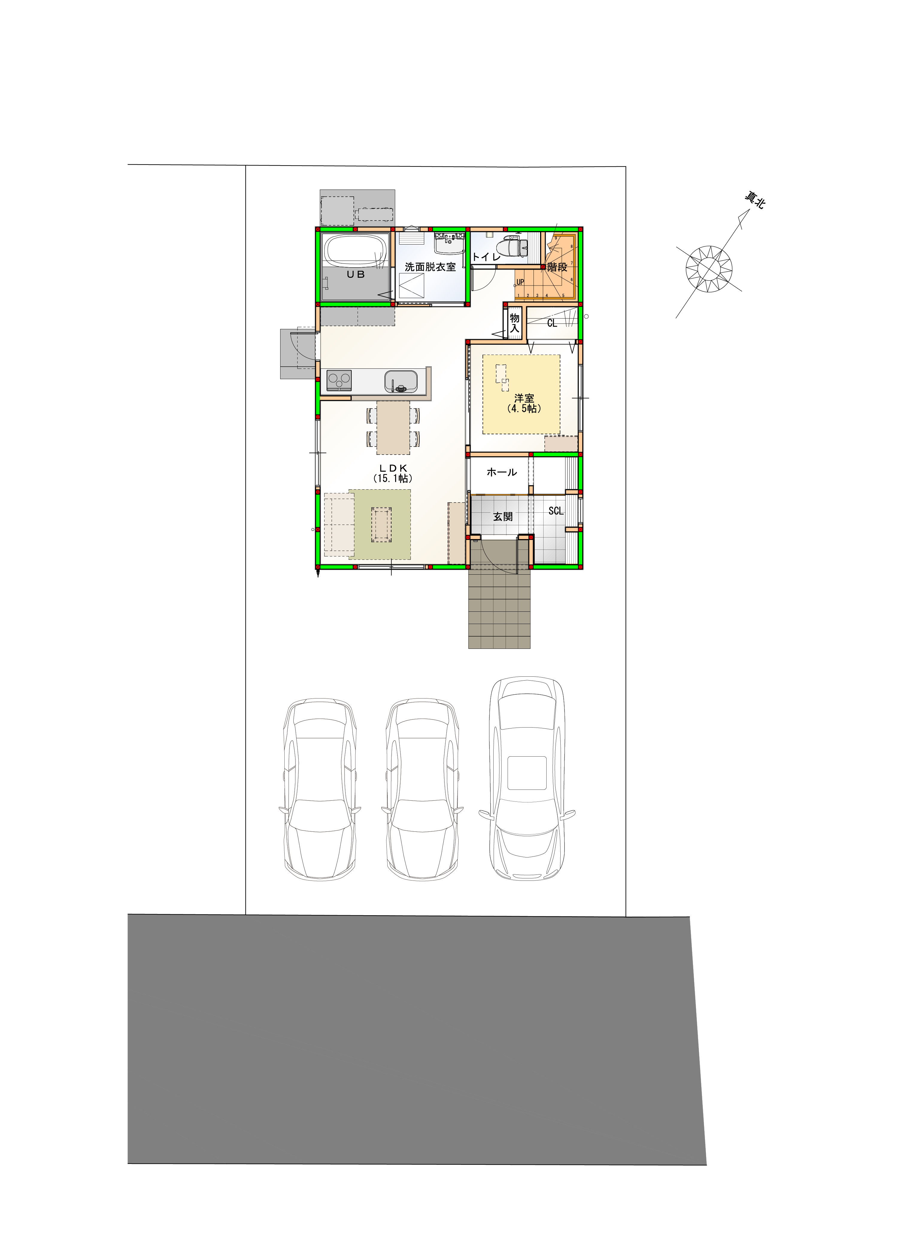 （区画図）駐車３台可能なカースペース付き♪　※画像はイメージです