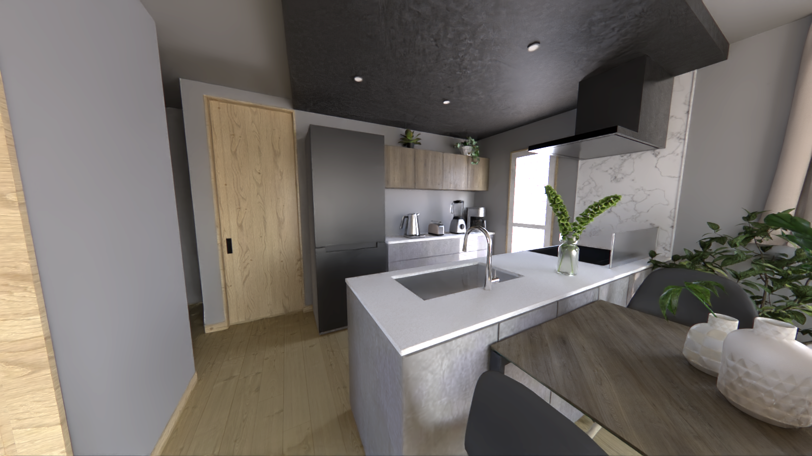 【憧れのペニンシュラ型キッチンが標準装備】ペニンシュラ型キッチンに食洗器や浄水栓も標準装備の充実設備で、デザイン性と機能性を両立。※画像はイメージです。実物とは異なります。