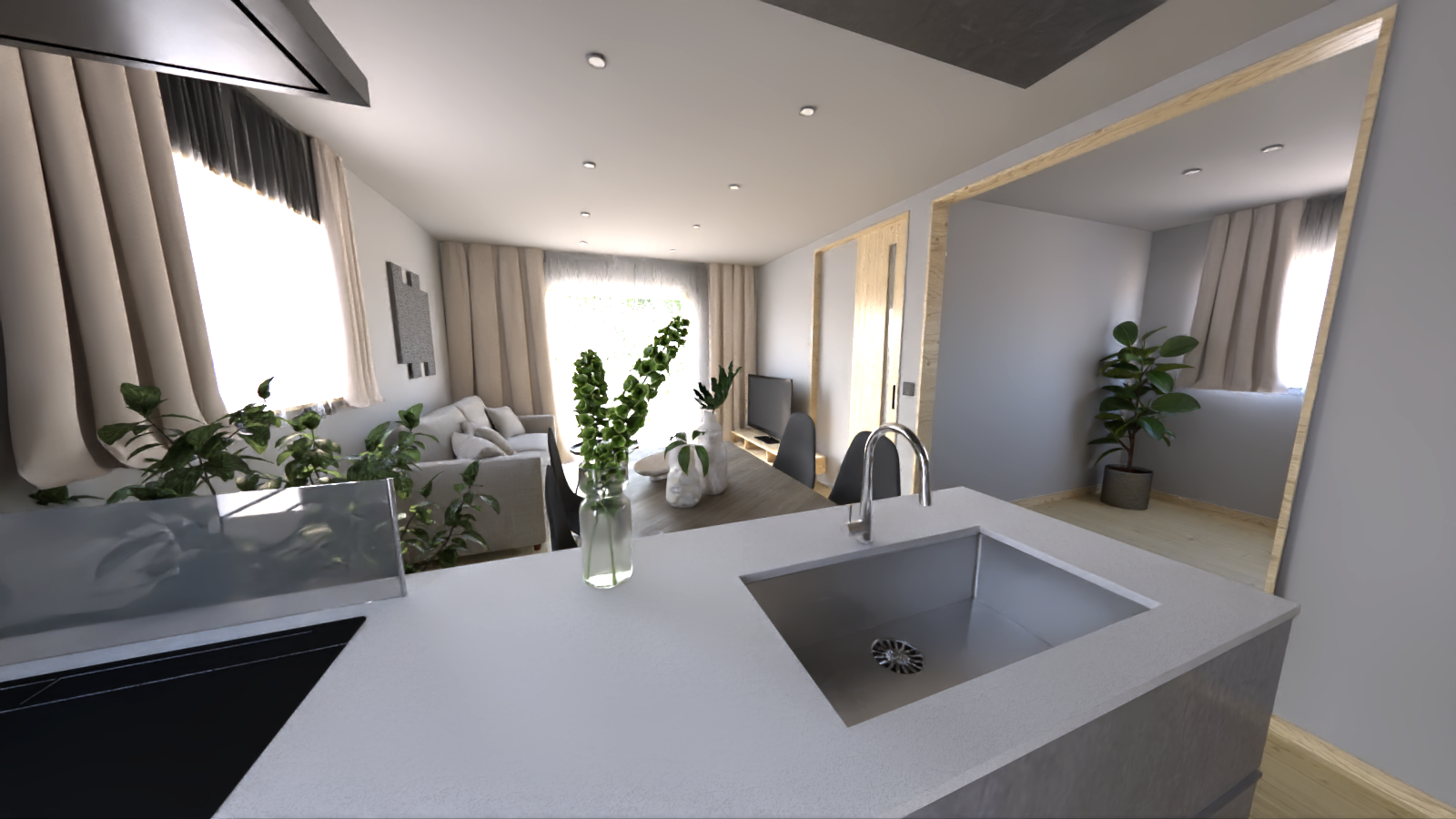 【ガラスパネルで抜け感アップ】視線が抜けて空間全体に広がりと洗練をプラス。※画像はイメージです。実物とは異なります。