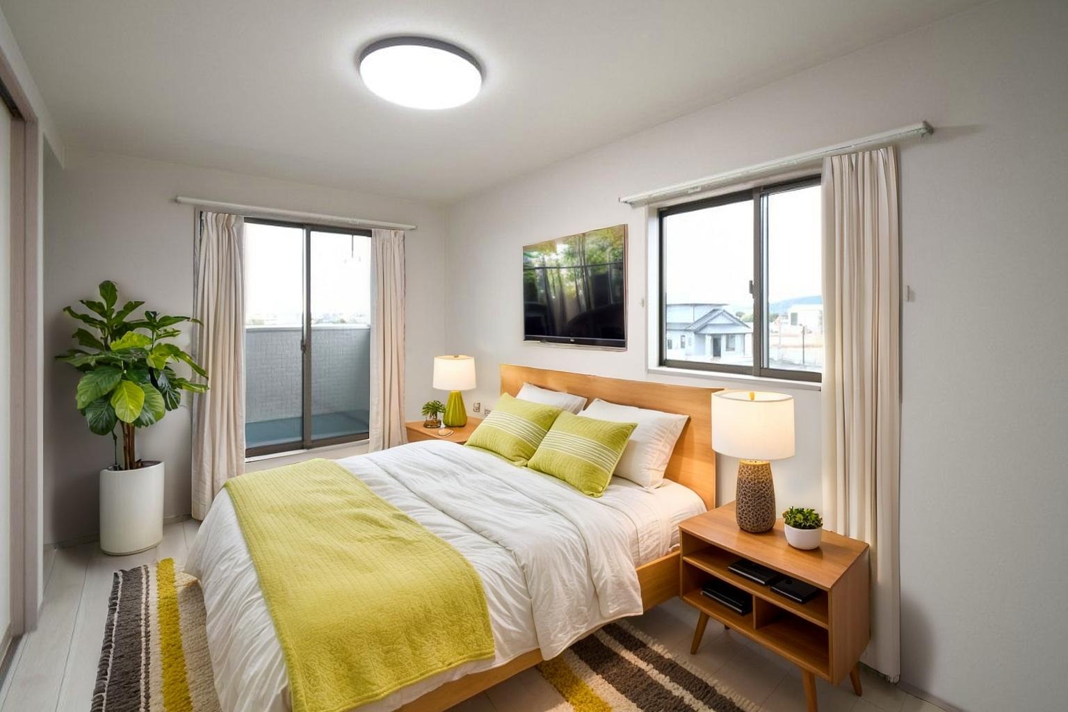 主寝室は広々していて安らげる空間に。大きな窓から光が差し込み、朝の目覚めも良さそう♪ 　※CGにて家具を配置してます。