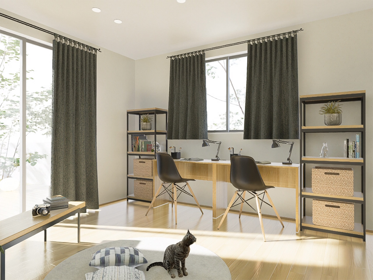 「頭のいい子が育つ」とも言われているリビング学習スペース。ペットとも触れ合ったり、子供と遊んだり、コミュニケーションを育むフリーズペースとしてもお使いいただけます。※施工事例です。実物とは異なります。