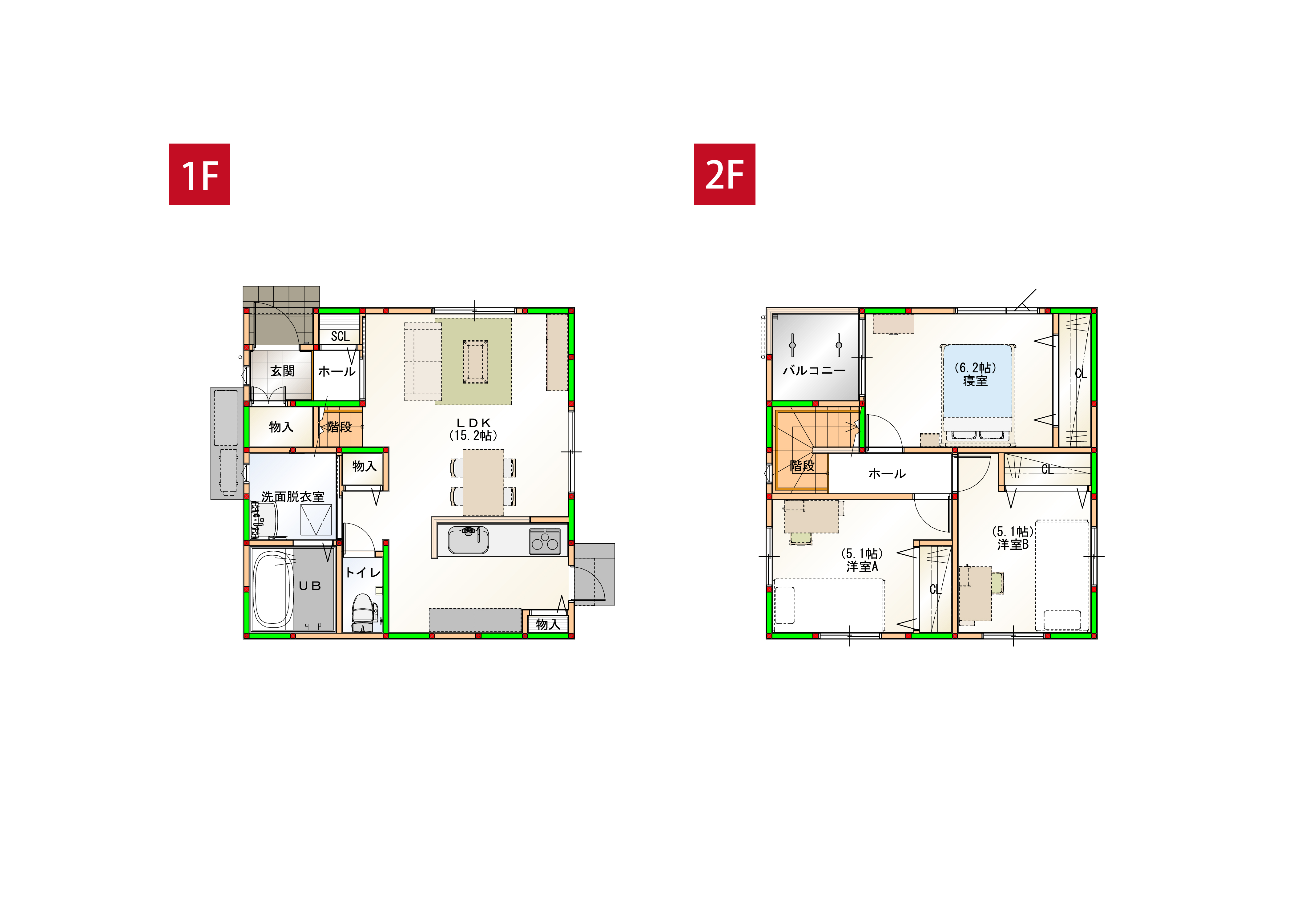 コンパクトながら水回りをまとめた家事ラク導線に、全居室収納を兼ね備えた暮らしやすい間取りです。※画像はイメージです。