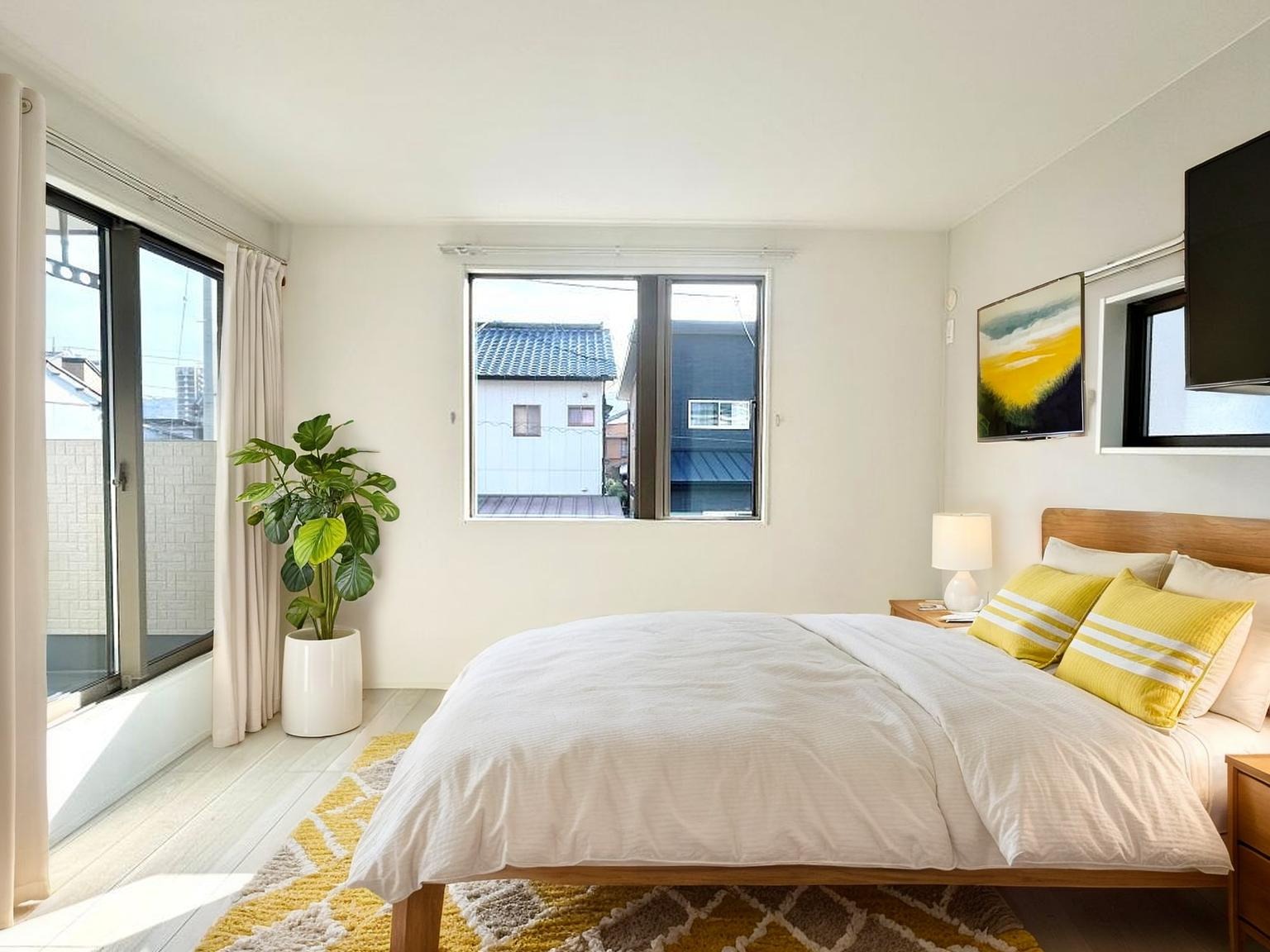 8.5帖の主寝室は南側に面しており、大きな窓から明るい光が差し込みます。※CGにて家具を配置しています