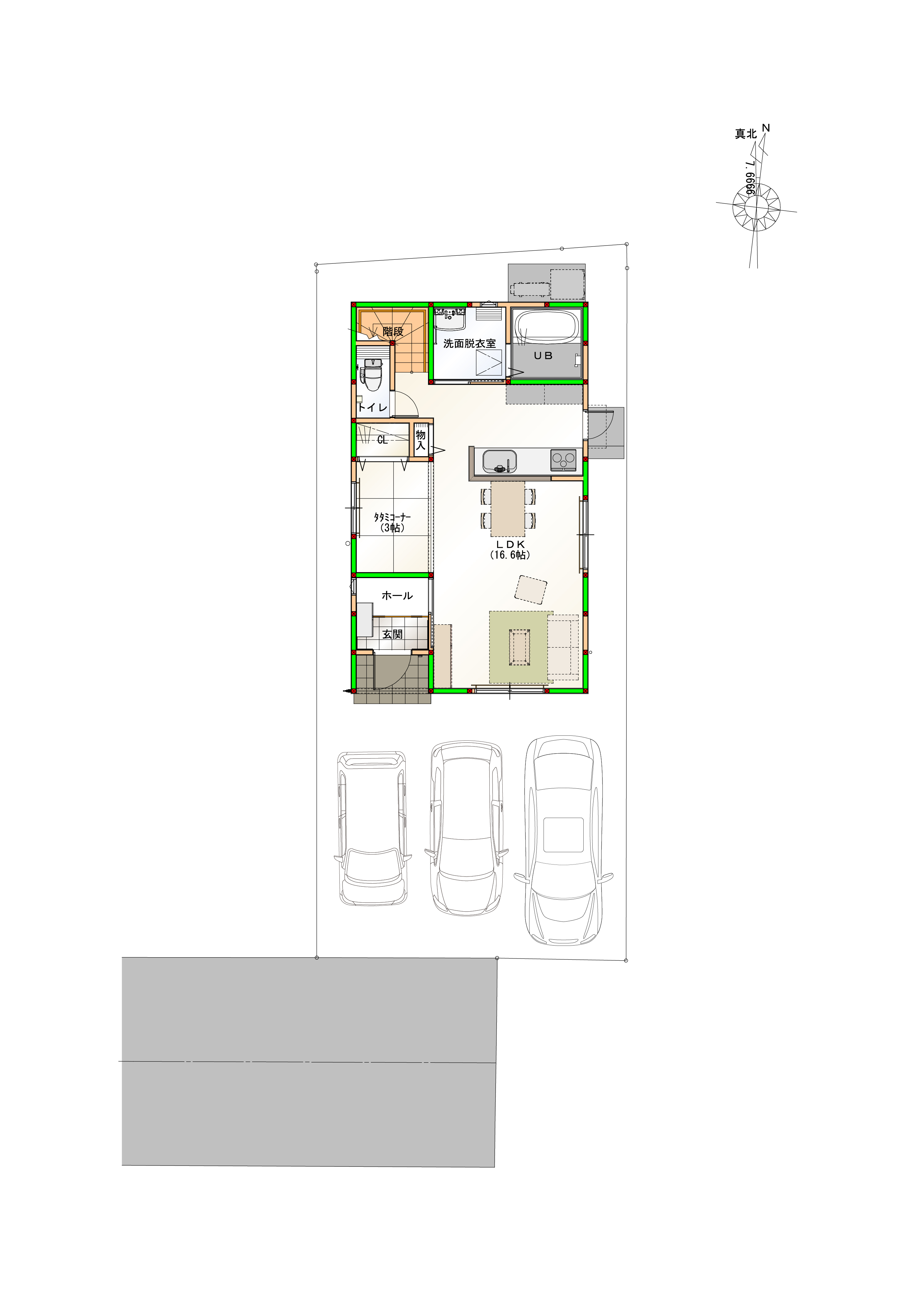 （区画図）駐車3台可能なカースペース付き♪　※画像はイメージです