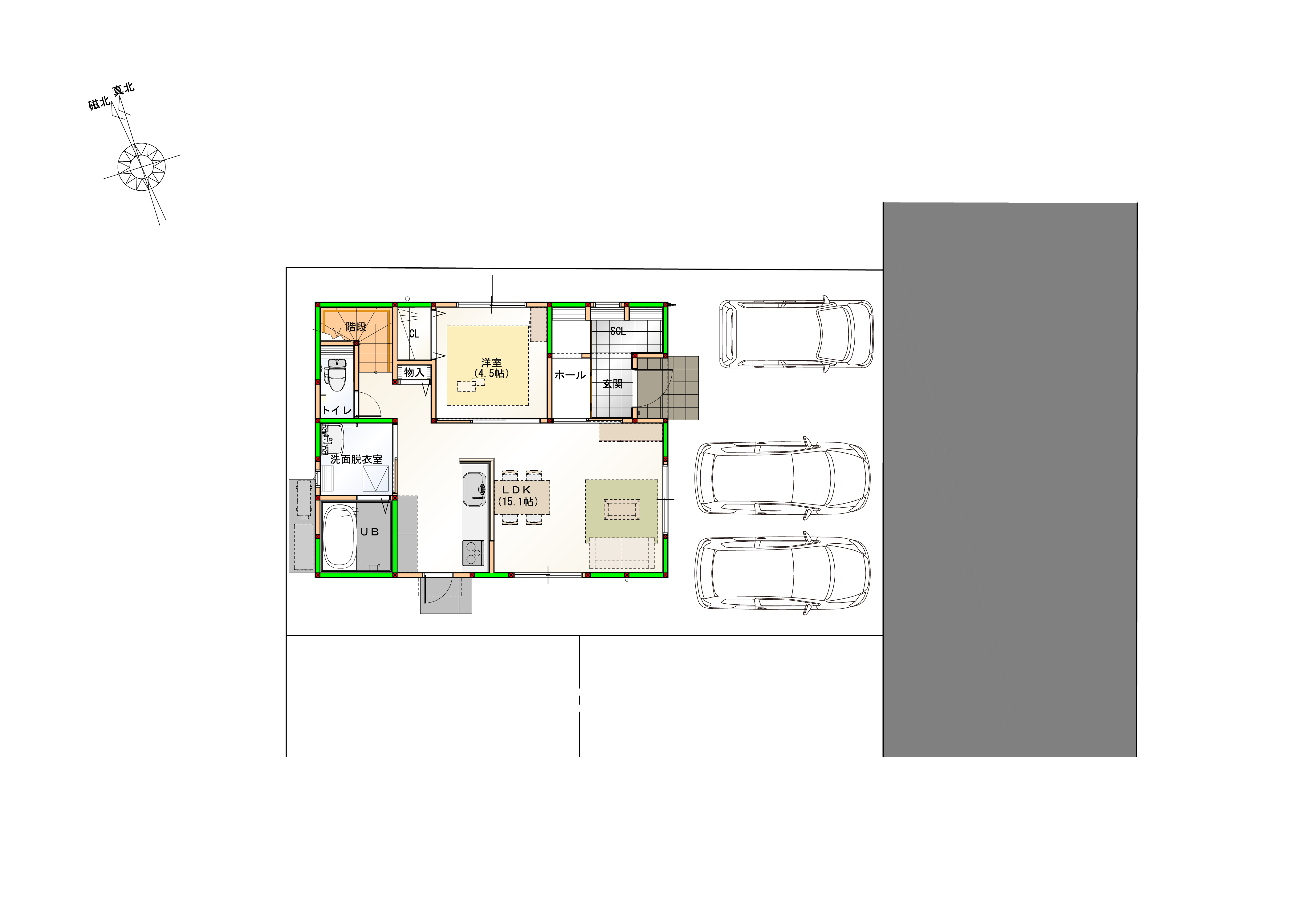 （区画図）駐車３台可能なカースペース付き♪　※画像はイメージです