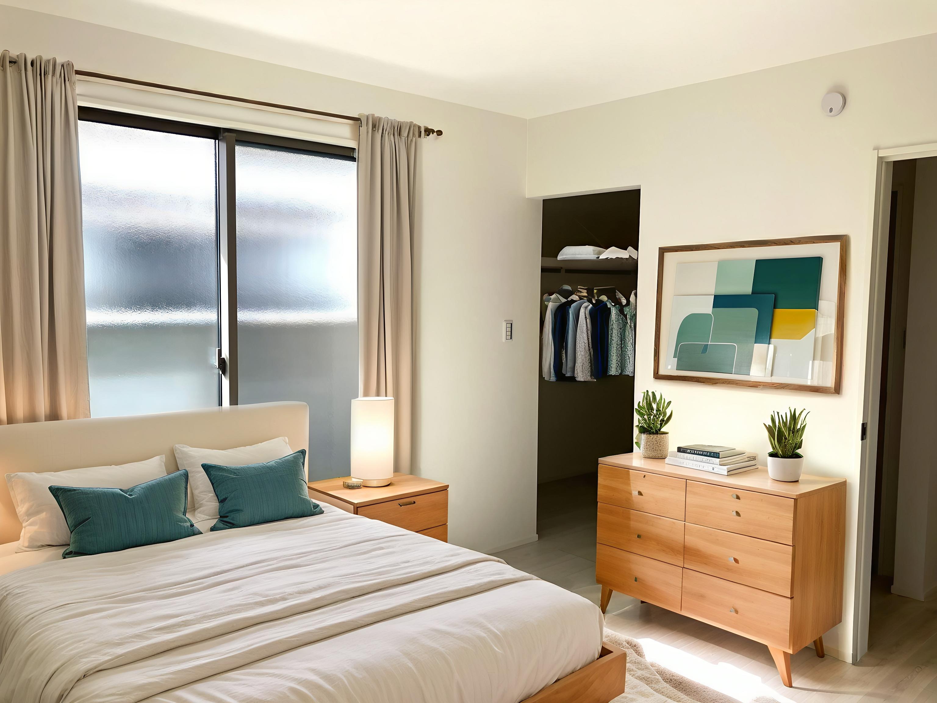 主寝室は広々していて安らげる空間に。大きな窓から光が差し込み、朝の目覚めも良さそう♪