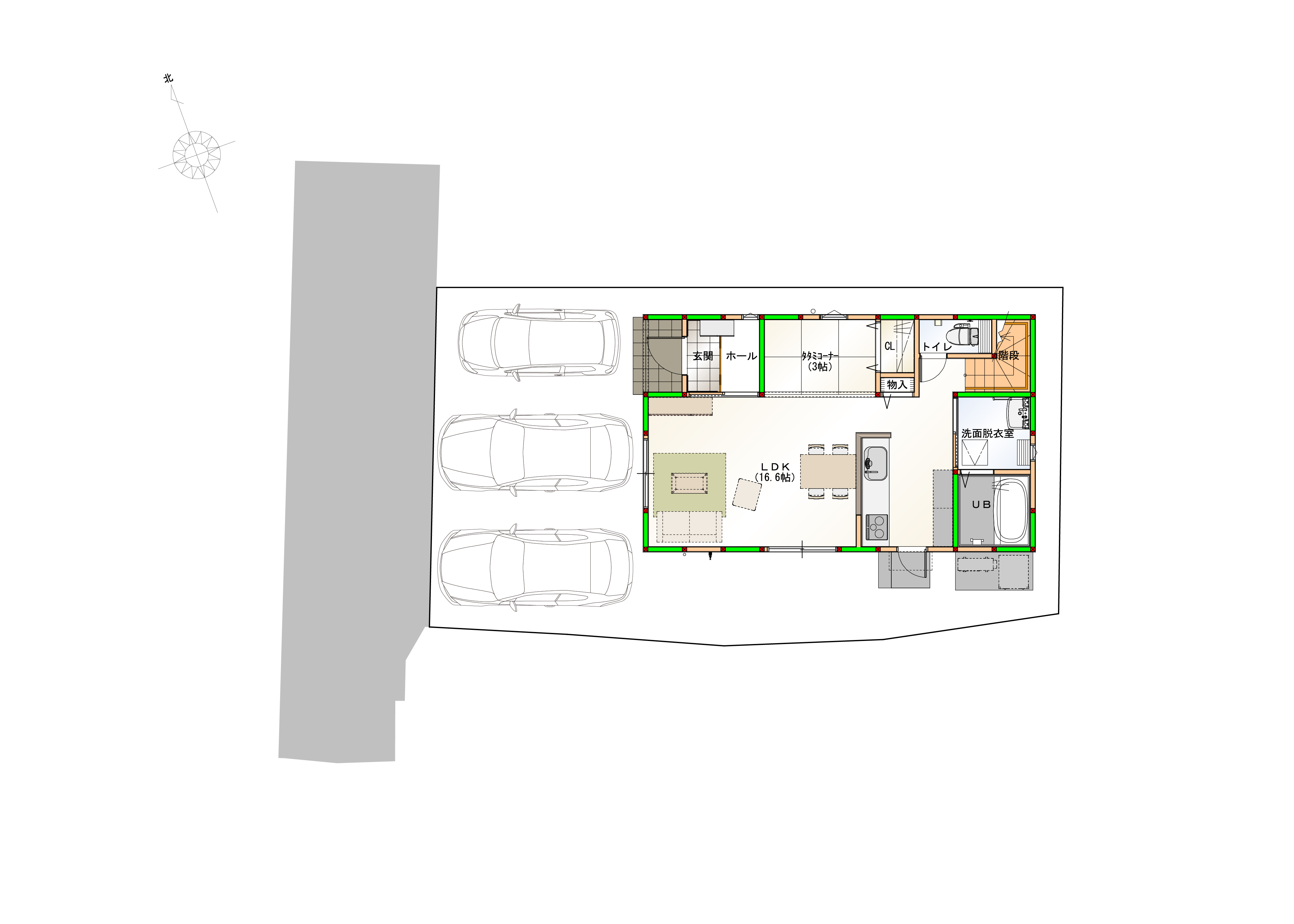 駐車スペースは２台になります。