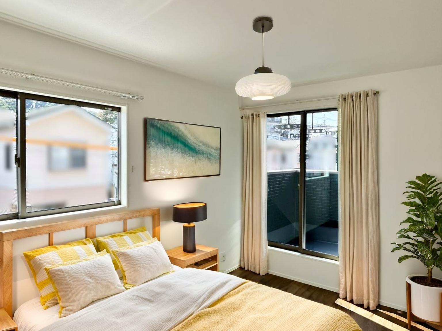 寝室は南向きなので大きな窓から光が差し込み、日当たりも◎　※CGにて家具を合成しています。