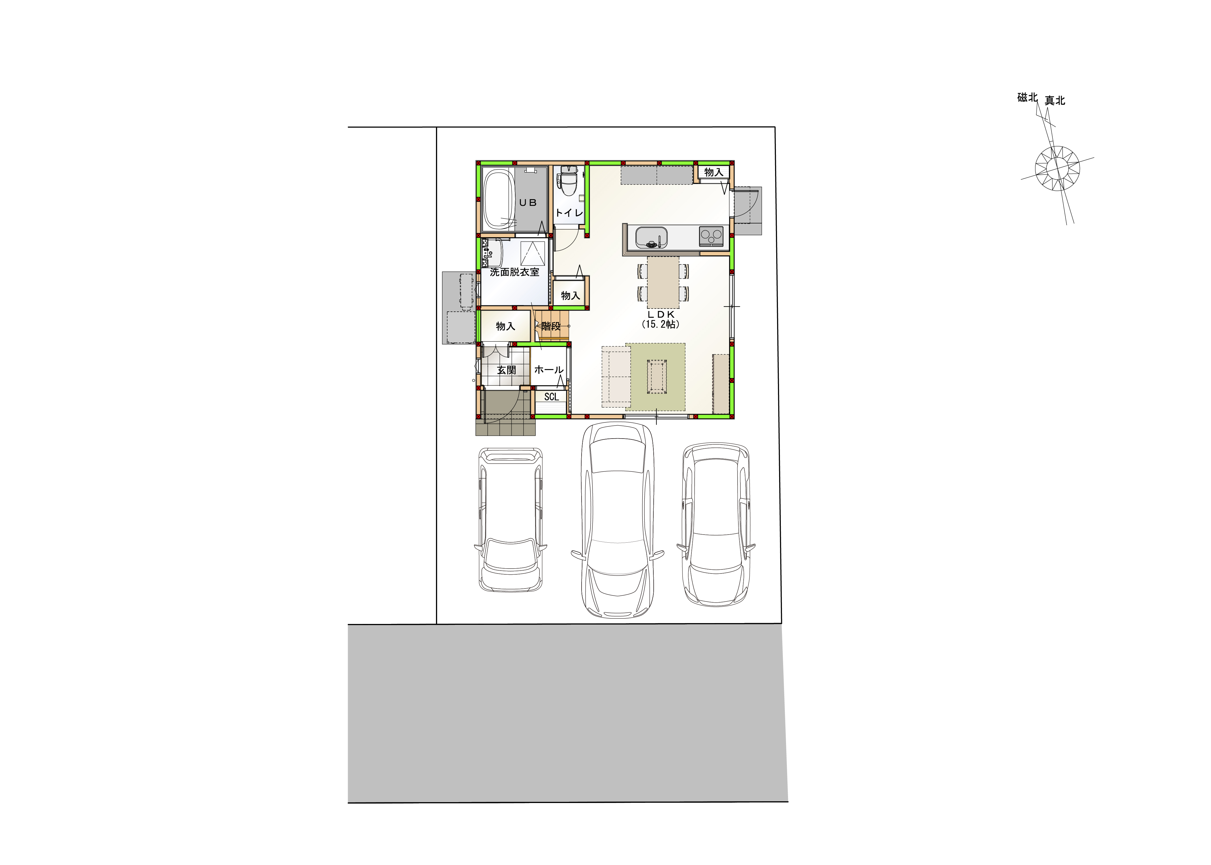 （区画図）駐車3台可能なカースペース付き♪　※画像はイメージです