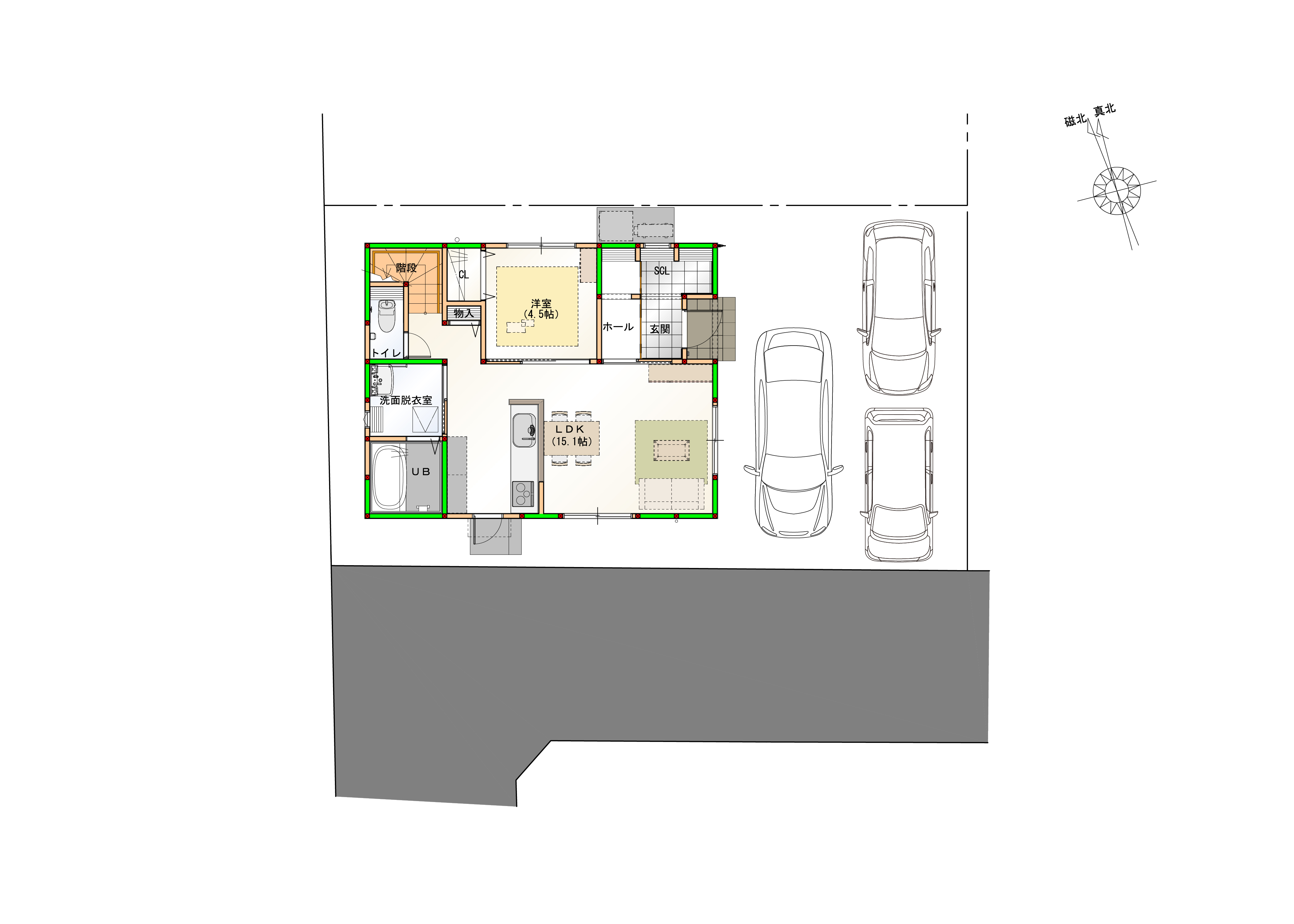 駐車場3台確保していますので、来客時にも便利です♪※画像は完成予想図です。