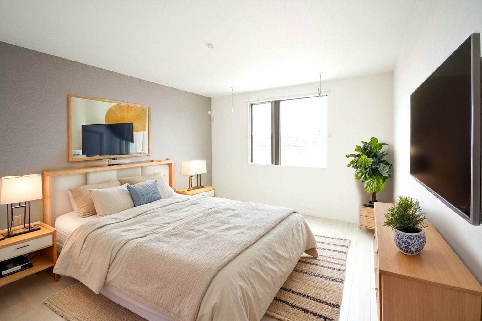主寝室は広々していて安らげる空間に。大きな窓から光が差し込み、朝の目覚めも良さそう♪ ※施工事例です。実物とは異なります。詳しくはお問い合わせください。「※CGにて家具を配置しています」