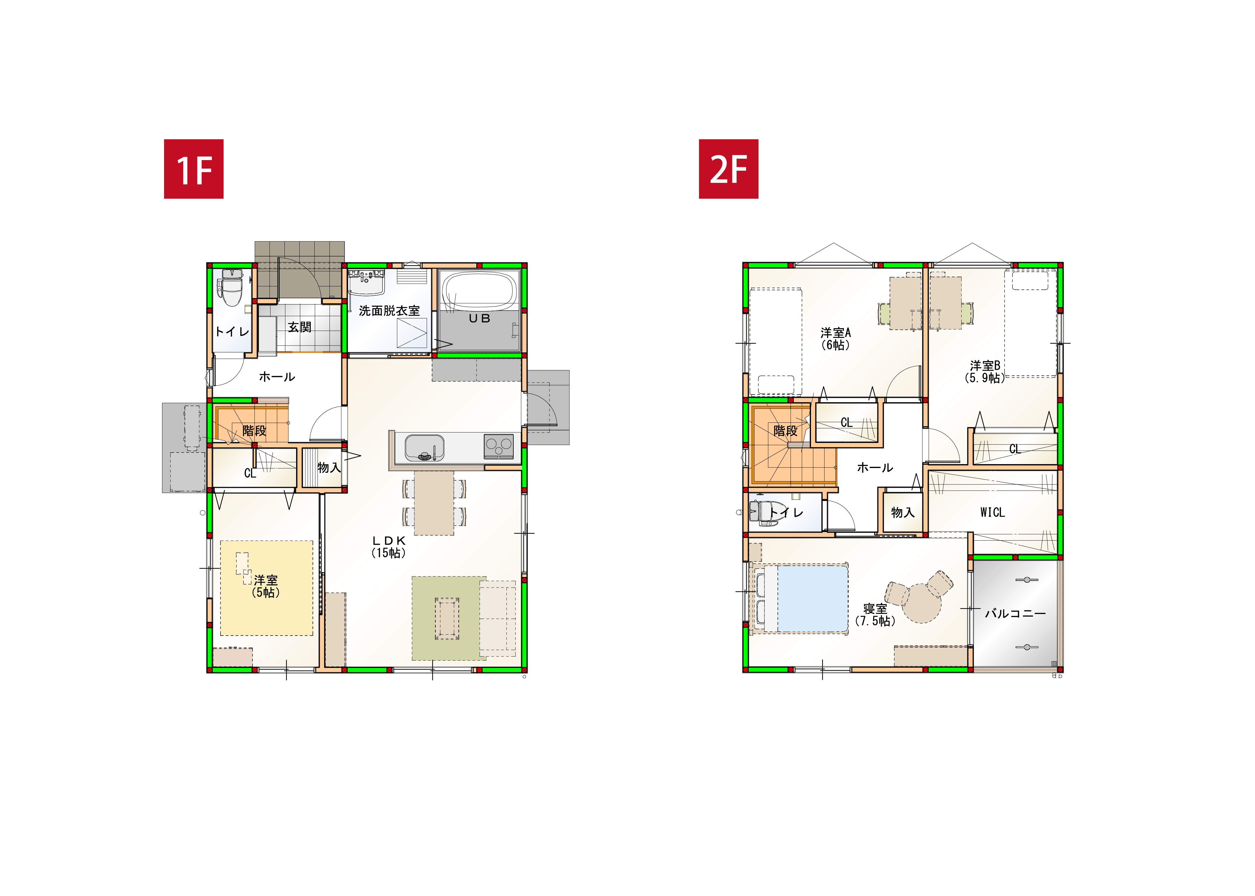 4LDK。2階にもトイレがあるので、朝の混雑時も安心♪※画像はイメージです。