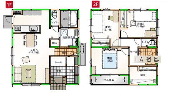 水回りを近くすることで家事導線を短くしました♪各部屋に収納付きで空間をすっきりさせられます！