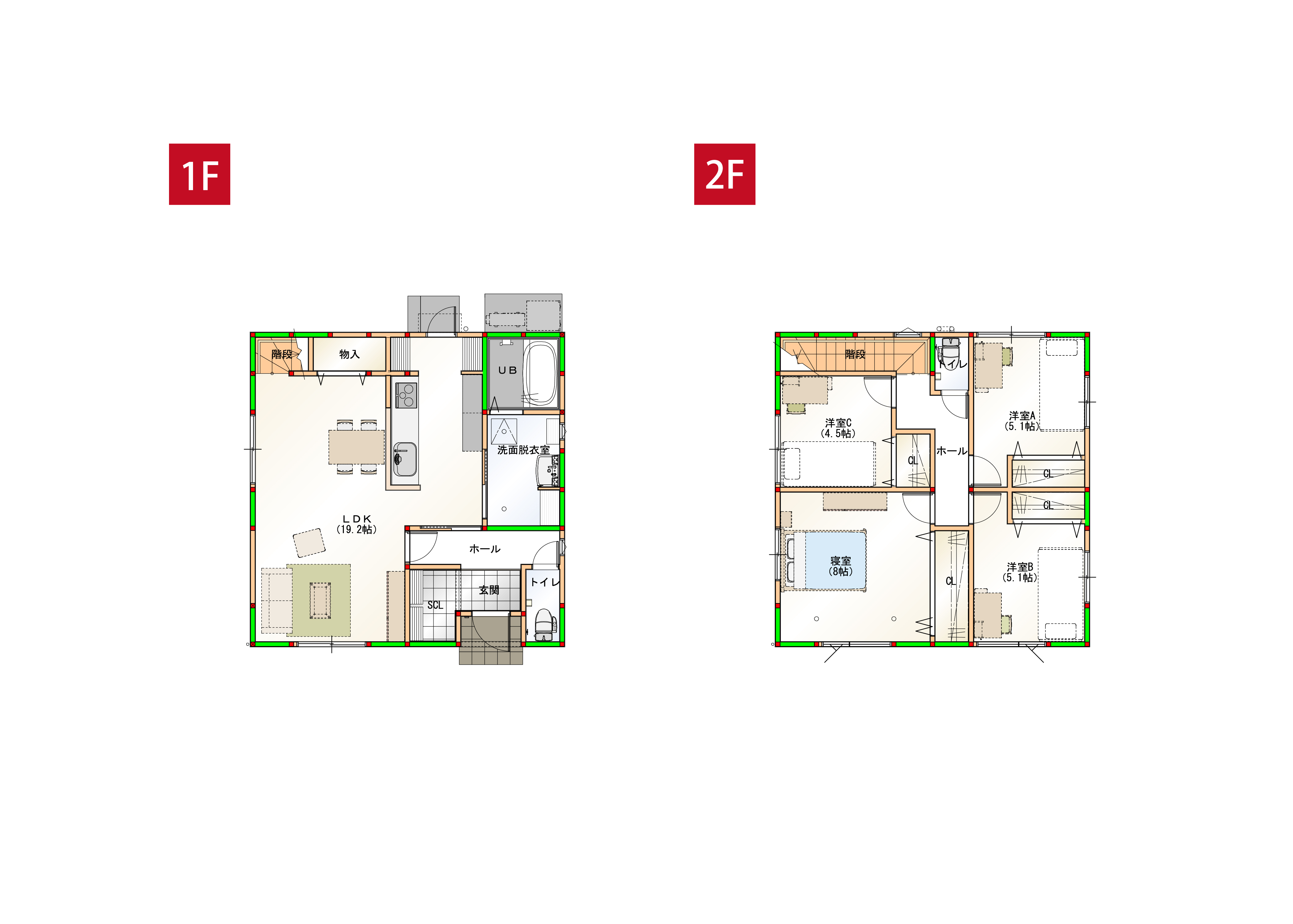 LDKは広々19.2帖、2階に洋室が4部屋ある間取りの4LDKです♪※画像はイメージです。