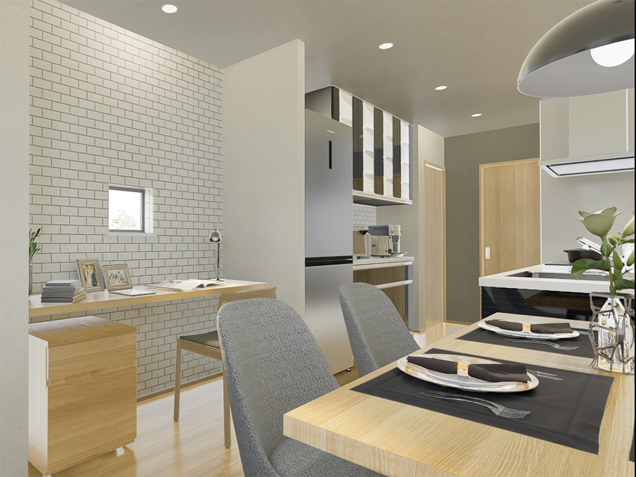 キッチン横には、ワークスペースも用意。ちょっとした作業をする家事スペースとしても便利です。※施工事例です。実物とは異なります。