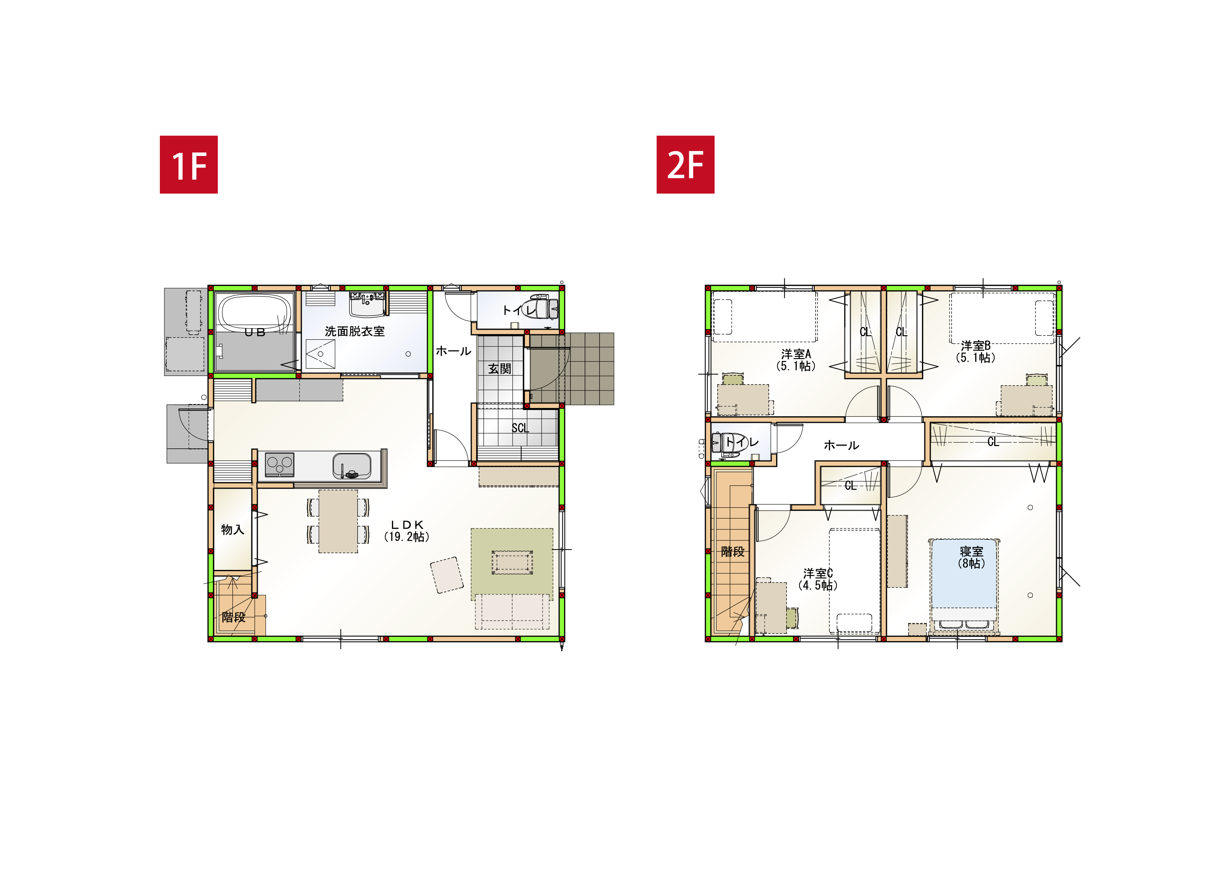 LDKは広々19.2帖、2階に居室が4部屋ある間取りの4LDKです♪※画像はイメージです。