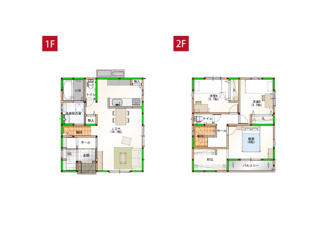 ※プラン例建物価格1901万円、建物面積91.64㎡、土地建物セット価格3698万円