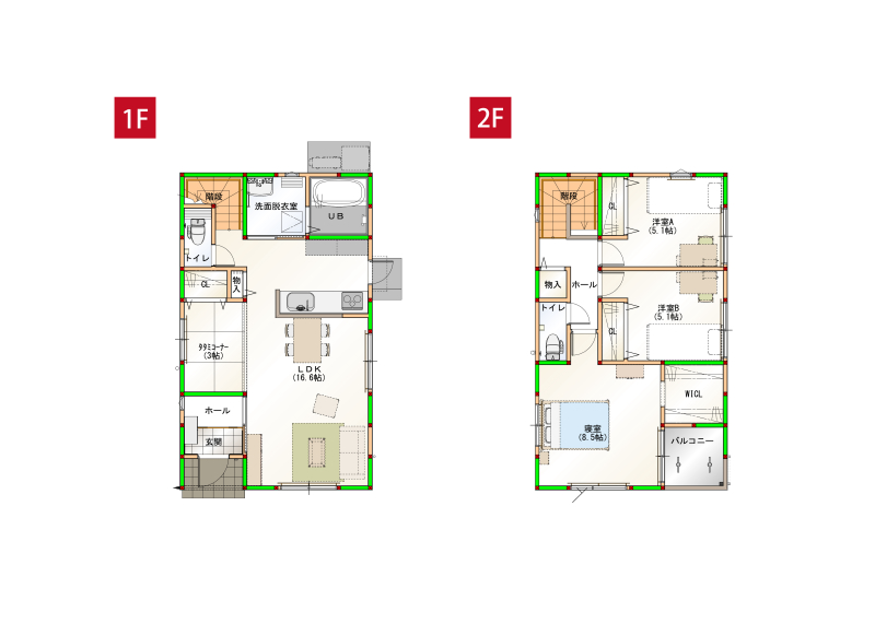 水回りがまとまっている家事ラク導線！多目的に使えるタタミコーナーも♪※画像はイメージです。