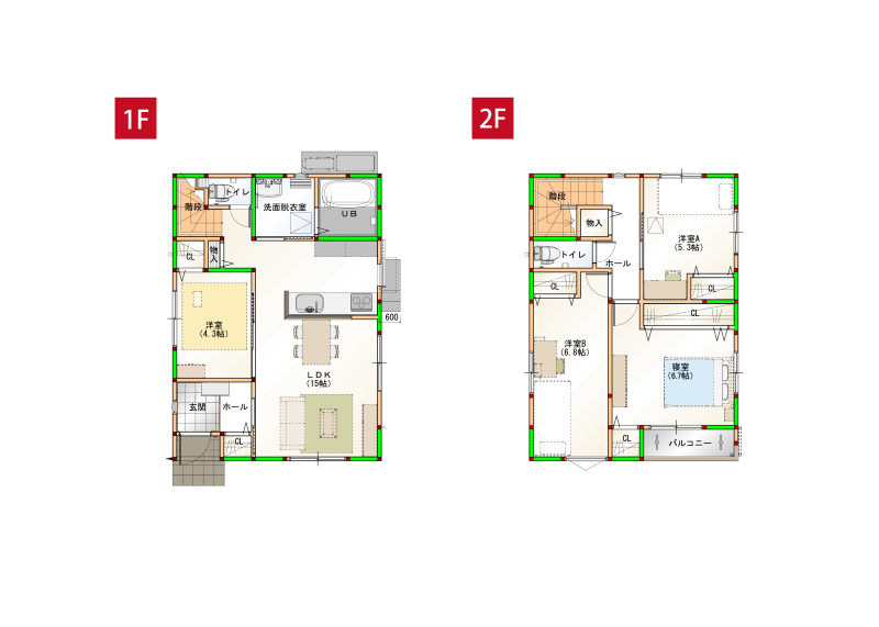 全居室クローゼット付き＋各階収納スペース有。無駄を省いた4LDKです。※画像はイメージです。