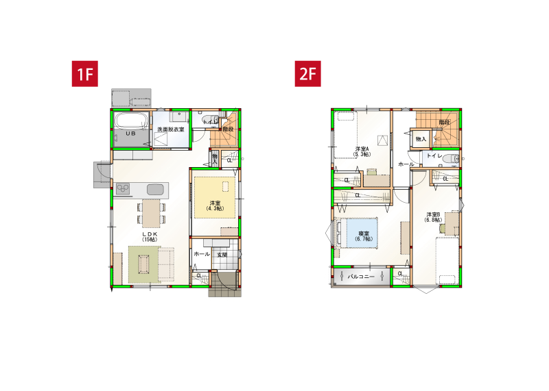 家事ラク導線で水回りを一まとめ♪丁度いいコンパクトハウスで日々の生活を楽に快適にサポートします♪ ※画像はイメージです。
