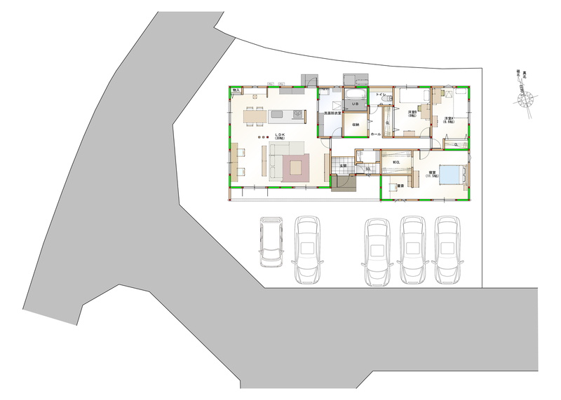 【頭金・ボーナス払い0円】高松市三谷町建売④【建築中物件限定！リビングエアコン特典付き】太陽光発電システム23.76kW搭載！平屋3LDK　☆セブンイレブン高松三谷町店まで　徒歩7分☆