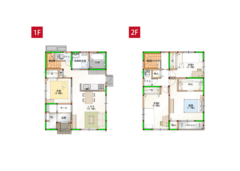 1階リビング横に4.5帖の洋室がある4LDKです！※画像はイメージです。